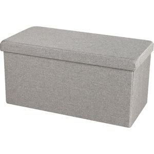 Urban Living Hocker bankje - poef dubbel zits - opbergbox - lichtgrijs - polyester/mdf - 76 x 38 x 38 cm - opvouwbaar