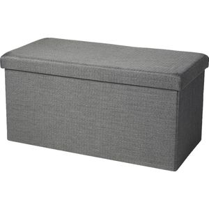 Urban Living Hocker bankje - poef XXL - opbergbox - grijs - polyester/mdf - 76 x 38 x 38 cm