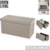 Urban Living Hocker Bankje - Poef Dubbel Zits - Opbergbox - Beige - Polyester/Mdf - 76 X 38 X 38 cm