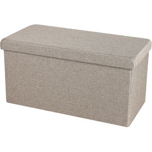 Urban Living Hocker Bankje - Poef Dubbel Zits - Opbergbox - Beige - Polyester/Mdf - 76 X 38 X 38 cm