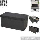 Urban Living Hocker bank - poef XXL - opbergbox - donkergrijs - polyester/mdf - 76 x 38 x 38 cm - opvouwbaar