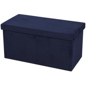 Hocker bank - poef XXL - opbergbox - donkerblauw - polyester/mdf - 76 x 38 x 38 cm