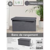 Urban Living Hocker bankje - poef dubbel zits - opbergbox - lichtgrijs - velours look - 76 x 38 x 38 cm - opvouwbaar