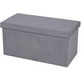 Urban Living Hocker bankje - poef dubbel zits - opbergbox - lichtgrijs - velours look - 76 x 38 x 38 cm - opvouwbaar