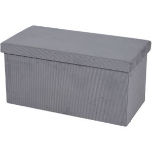 Urban Living Hocker bankje - poef dubbel zits - opbergbox - lichtgrijs - velours look - 76 x 38 x 38 cm - opvouwbaar