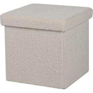 Urban Living Poef Teddy BOX - hocker - opbergbox - creme wit - polyester/mdf - 38 x 38 cm - opvouwbaar