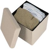Urban Living Poef Teddy BOX - hocker - opbergbox - beige - polyester/mdf - 38 x 38 cm - opvouwbaar