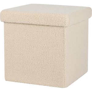 Urban Living Poef Teddy BOX - hocker - opbergbox - beige - polyester/mdf - 38 x 38 cm - opvouwbaar