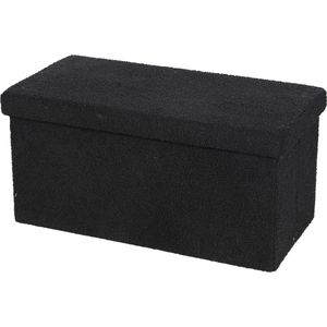 Poef XXL Square BOX - hocker - opbergbox - zwart - polyester/mdf - 76 x 38 x 38 cm - opvouwbaar - Poefs