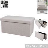 Urban Living Hocker bankje - poef dubbel zits - opbergbox - lichtgrijs - noppen wol look - 76 x 38 x 38 cm - opvouwbaar