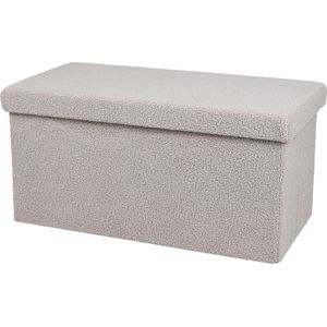 Urban Living Hocker bankje - poef XXL - opbergbox - lichtgrijs - noppen wol look - 76 x 38 x 38 cm