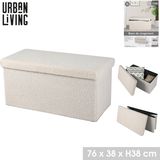 Urban Living Hocker Bankje - Poef Dubbel Zits - Opbergbox - Creme Wit - Noppen Wol Look