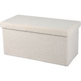 Urban Living Hocker Bankje - Poef Dubbel Zits - Opbergbox - Creme Wit - Noppen Wol Look