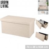 Urban Living Poef Square BOX - hocker - opbergbox - beige - polyester/mdf - 76 x 38 x 38 cm - opvouwbaar - Extra groot/2-zits model