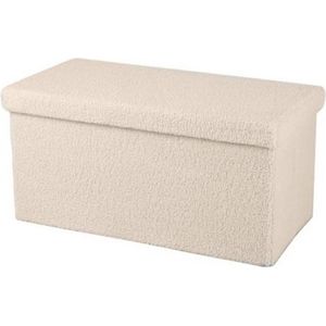 Poef XXL Square BOX - hocker - opbergbox - beige - polyester/mdf - 76 x 38 x 38 cm - opvouwbaar - Poefs