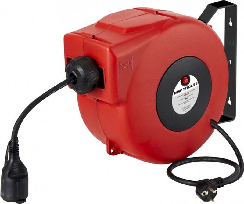 Kabelhaspel 20 m 3G 1,5 mm² 230V Polypropyleen met automatische oprol en zwenkbare muurbeugel MW Tools HAE31520N