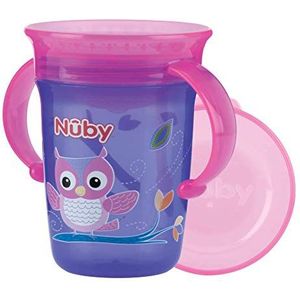 Nuby - 360° Wonder cup Kinderbeker met handvatten en hygiënisch pp deksel - kinderbeker 240ml met 360° antiknoei drinkrand: drink van elke kant - voor babys en kinderen vana 6 maanden - Roze