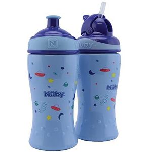 Nuby - Set van 2 lekvrije drinkflessen - Flip-it drinkfles 360 ml + pop-up drinkfles - Leerbeker voor kinderen - BPA-vrij - Blauw - 12 maanden en 18 maanden beker