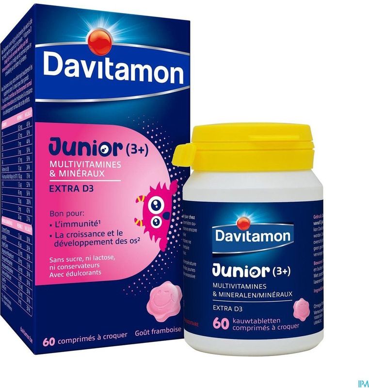 Davitamon - Junior Framboos - Multivitamines - 60 Kauwtabletten