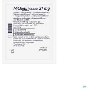 NiQuitin - Clear Patch - Nicotinepleister - 21mg - 14 stuks