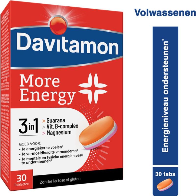 Davitamon® More Energy 3-In-1 30 Tab: Energie Mentaal En Fysiek, Bij Vermoeidheid