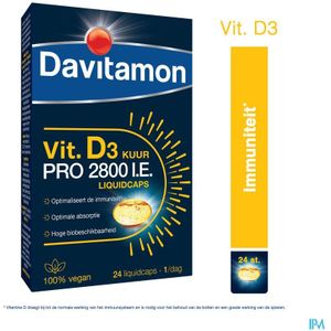 Davitamon® Vitamine D3 Kuur Pro 2800 I.E. Liquidcaps VEGAN – Weerstand, Botten, Spieren