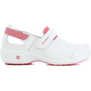 Oxypas Salma Veiligheidsklompen voor dames, leer, antislip, comfortabele schoenen, ideaal voor ziekenhuis en verzorging, wit, 36 EU