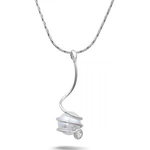 Twice As Nice Halsketting in zilver, hangende parel en 1 zirkonia Wit 41 cm