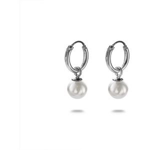 Twice As Nice Oorbellen in zilver, oorring, parel  1,1 cm