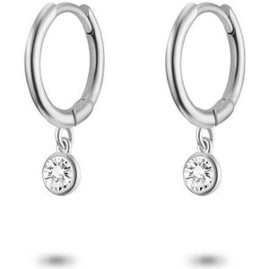 Twice As Nice Oorbellen in zilver, oorring, hangende witte zirkonia, rond
