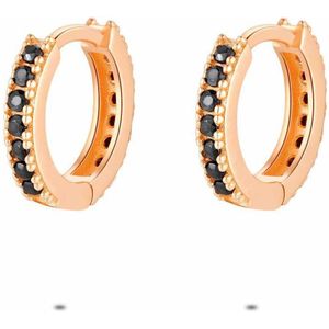 Twice As Nice Oorbellen in rosé zilver, oorring 12 mm, zwarte zirkonia