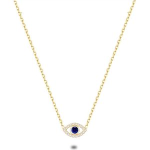 Twice As Nice Halsketting in 18kt verguld zilver, oogje, witte en blauwe zirkonia 36 cm+4 cm