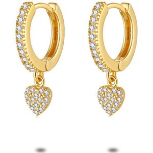 Twice As Nice Oorbellen in 18kt verguld zilver, oorring met zirkonia, hartje met zirkonia