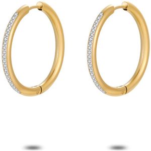Twice As Nice Oorbellen in goudkleurig edelstaal, oorring, 30 mm, witte kristallen