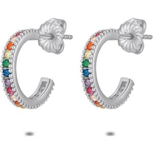 Twice As Nice Oorbellen in zilver, open oorring, multikleurige zirkonia