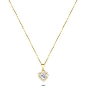 Twice As Nice Halsketting in 18kt verguld zilver, hart, steentjes 40 cm+3 cm