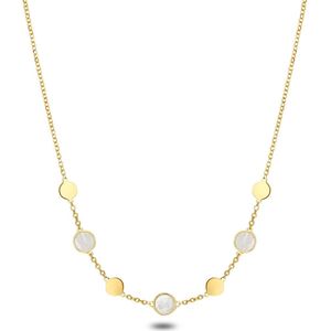 Twice As Nice Halsketting in 18kt verguld zilver, 7 rondjes in parelmoer 40 cm+5 cm