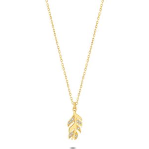 Twice As Nice Halsketting in 18kt verguld zilver, veer, zirkonia 40 cm+5 cm