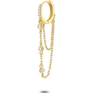 Twice As Nice Oorbel per stuk in 18kt verguld zilver, dubbele ketting en zirkonia