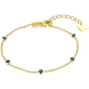 Twice As Nice Armband in zilver, goudkleurig, 5 ronde blauwe zirkonia steentjes 15 cm+3 cm