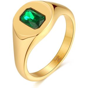 Twice As Nice Ring in goudkleurig edelstaal, groene rechthoek 56