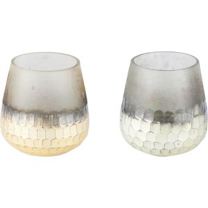 Set van 2 theelichthouder / waxinelichtjeshouder / windlicht - groen/ivoor, glas, 10x10x10cm, set van 2 stuks | A225985