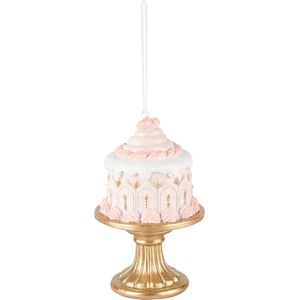 Dekoratief | Hanger taartje, roze/wit/goud, resina, 6x6x9cm | A235823