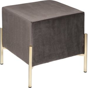 Atmosphera Suite kruk velvet - Grijs - Poef - 40 x 40 x H40 cm - Gouden poten