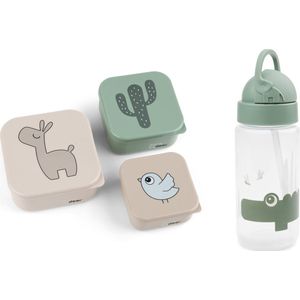 Done by Deer friends SET rietjes beker + 3 Snackdoosjes - Groen - Drinkfles - Snack doos