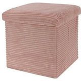 Home & Styling Corduroy Poef met Opbergruimte - Roze - 38x38x38cm