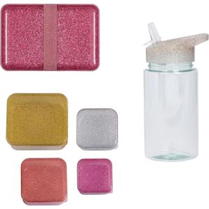 A Little Lovely Company Back to school set - Drinkfles / 4 Snackdozen / Lunchbox - Glitter