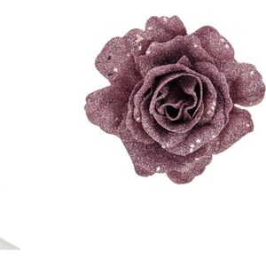 Cosy & Trendy Kerst - Roos clip - Set van 2 - Glitter - Roze - D10cm - Kerstboomdecoratie - Clips