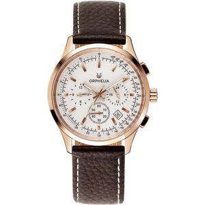 Orphelia Herenhorloge 24 uur dual time kwarts leer, bruin/zilver, band