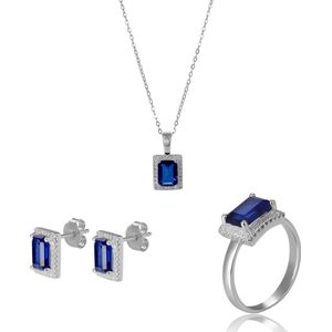 Orphelia SET-7425/SA/54 - Juwelenset: Ketting + Oorbellen + Ring - Zilver 925 - Zirkonia Saffier - Ring maat 54